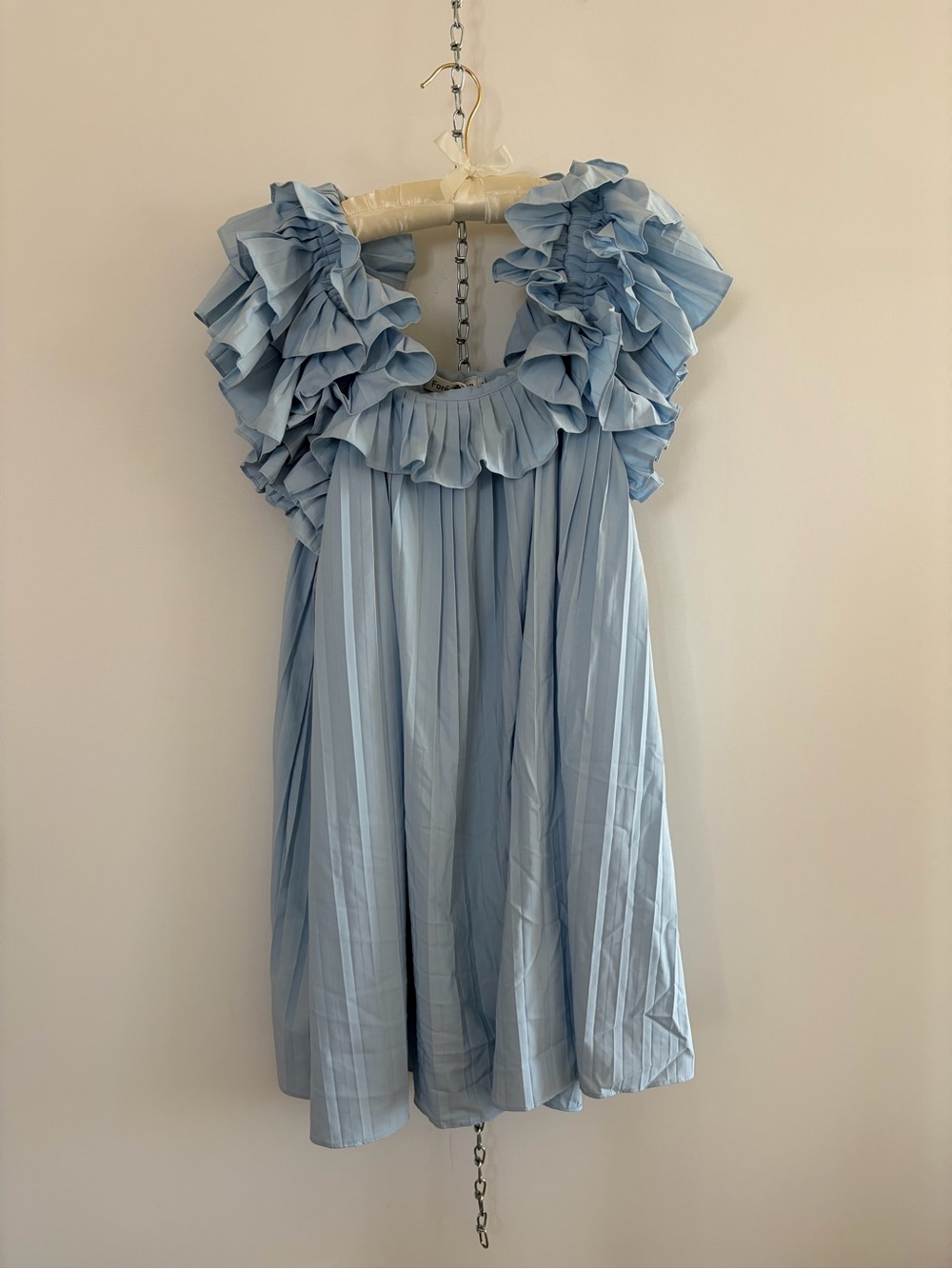 Light Blue Ruffle Sleeve Dress